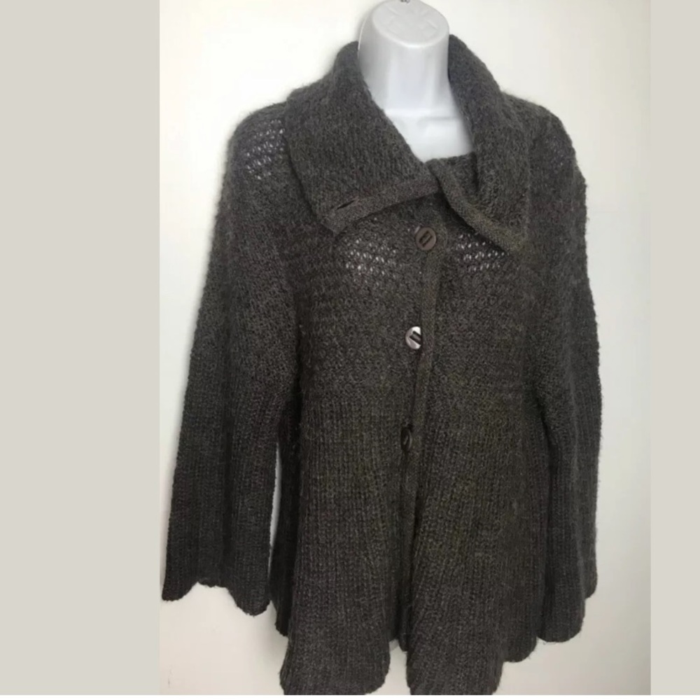 MAGASCHONI Funnel Neck Cardigan Sweater Brown Open Knit Layering Soft